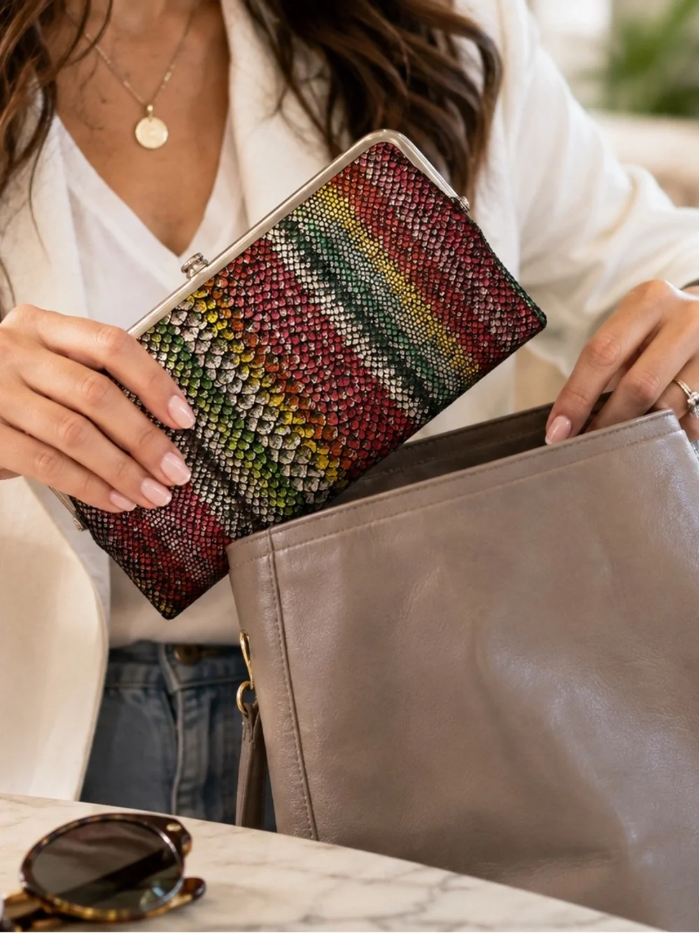 HOBO Lauren Clutch Wallet Multicolor Metallic Genuine Leather